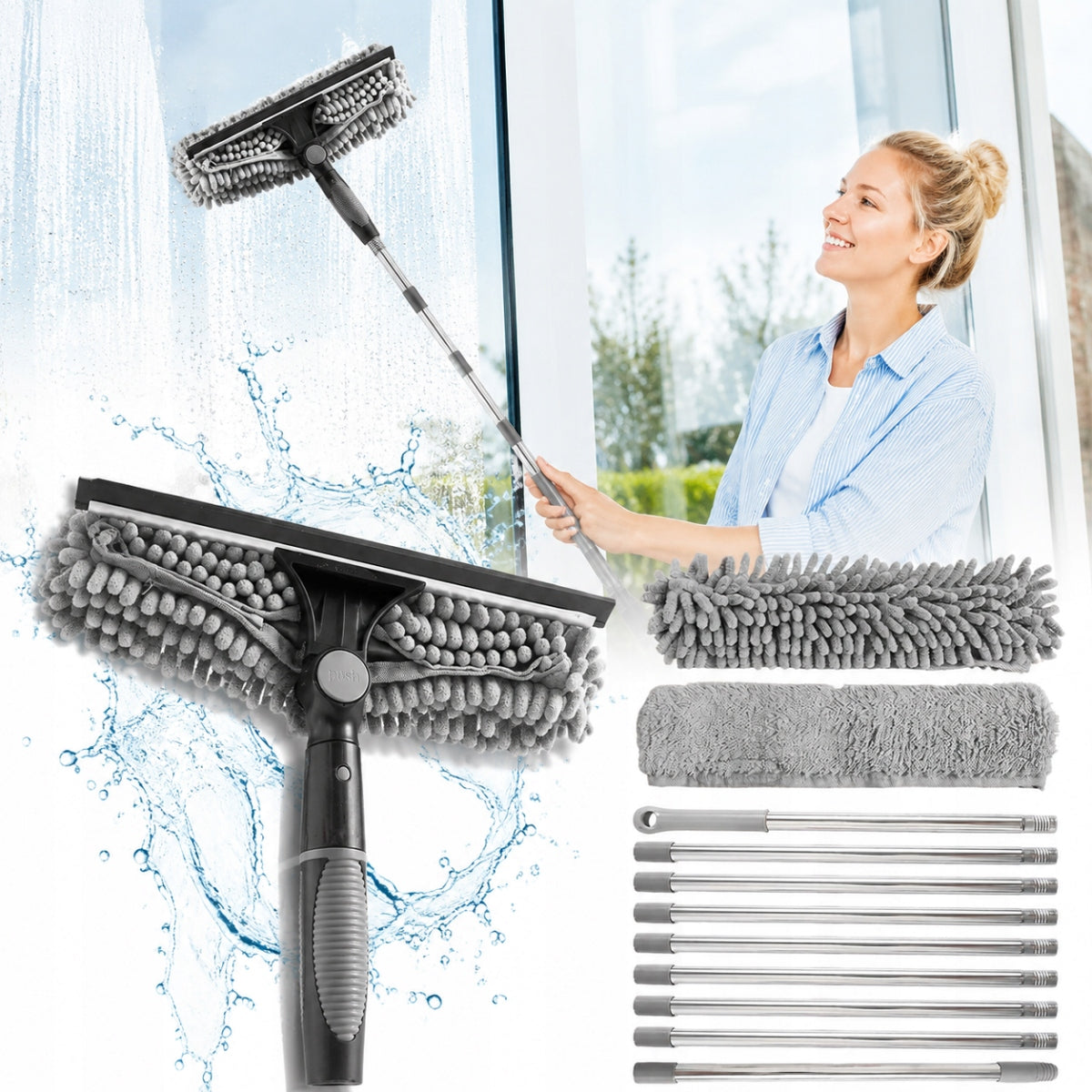 TELESCOPIC WASHER FOR WINDOW WINDOWS SQUEEGEE BRUSH SNOW REMOVAL PANELS 4m