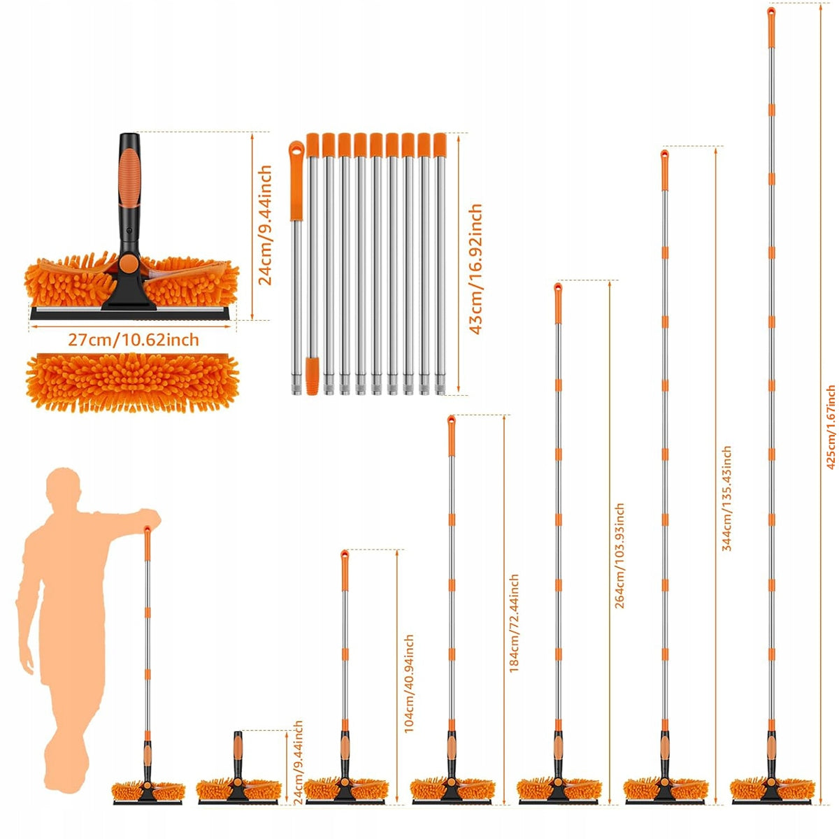 TELESCOPIC WINDOW WASHER 4,25M MOP STREAK PULLER FOR WINDOWS LONG 2IN1 Packaging status original