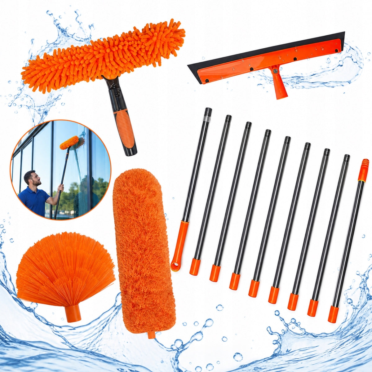 TELESCOPIC WINDOW WASHER 4,3M STREAK PULLER FOR WINDOWS LONG 2IN1 + OVERLAY
