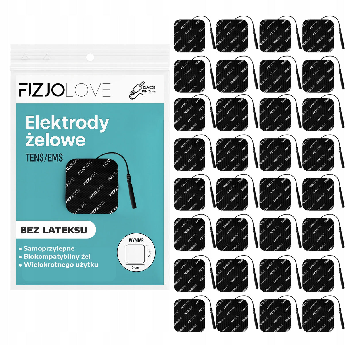 TENS EMS GEL ELECTRODES FOR ELECTROSTIMULATION OVERLAY 32pcs BLACK 5x5 cm
