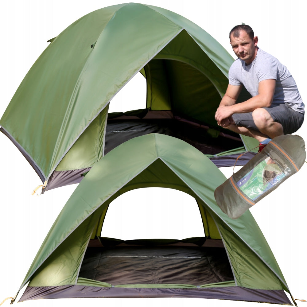 TENT 4 PERSON CAMPING WATERPROOF HIGH QUICK INSTALLATION WITH MOSQUITO NET Color green