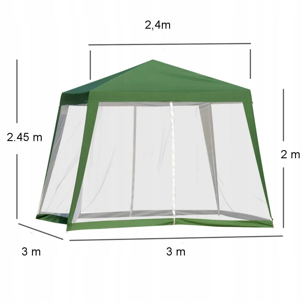 TENT GARDEN PAVILION 3x3m GAZEBO 4 WALLS MOSQUITO NET FOR CASTLE GREEN Type pavilion