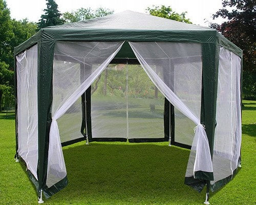 TENT Garden PAVILION GAZEBO with MOSQUITO NET LARGE HEXAGON 4x4m Number of windows 5
