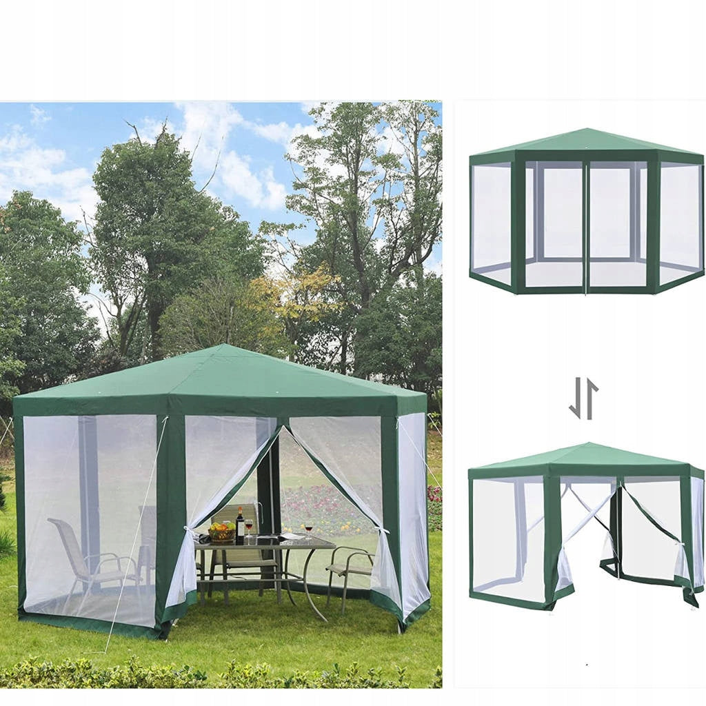 TENT Garden PAVILION GAZEBO with MOSQUITO NET LARGE HEXAGON 4x4m Width 4 m