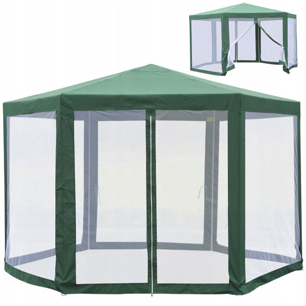 TENT Garden PAVILION GAZEBO with MOSQUITO NET LARGE HEXAGON 4x4m