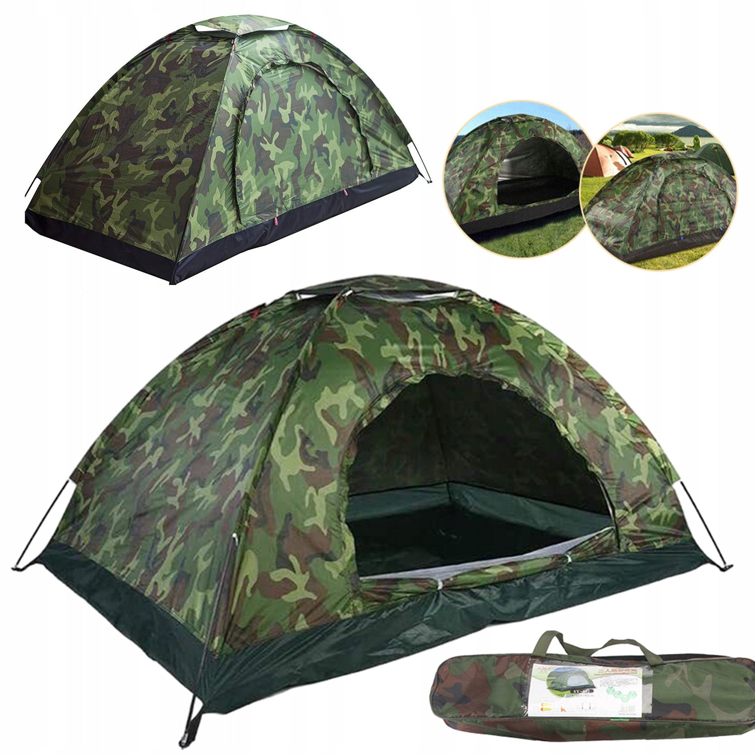 TENT IN CAMOUFLAGE OXFORD 2-PERSON DURABLE TOURIST WITH MOSQUITO NET