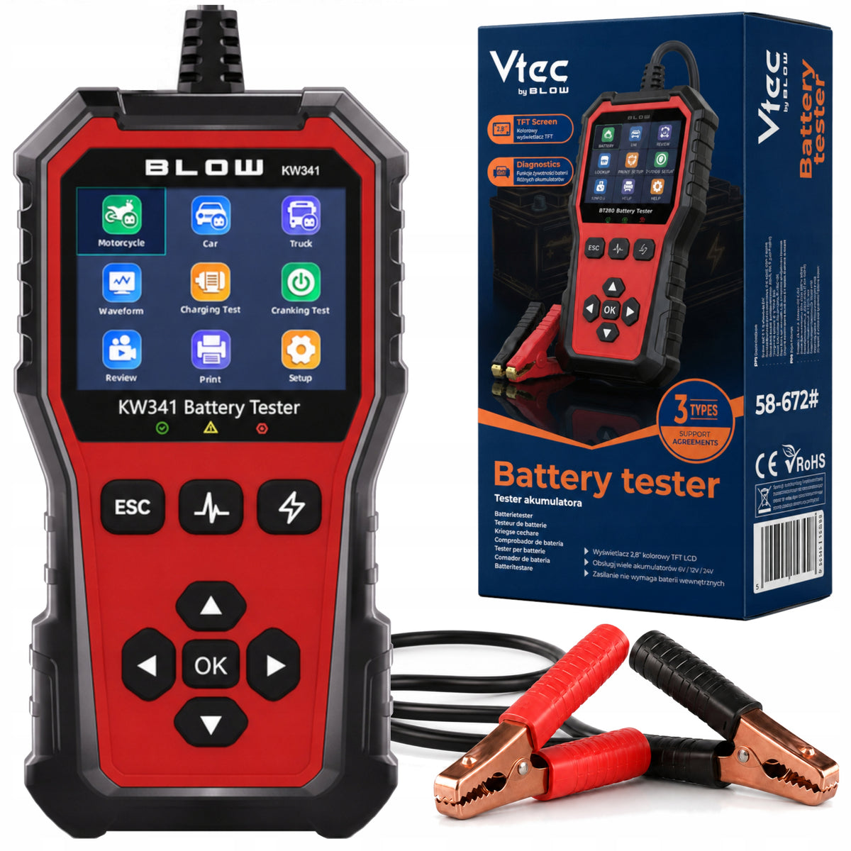 TESTER FOR CAR BATTERIES 6V 12V 24V METER BATTERIES POLISH MENU Manufacturer code 58-672#