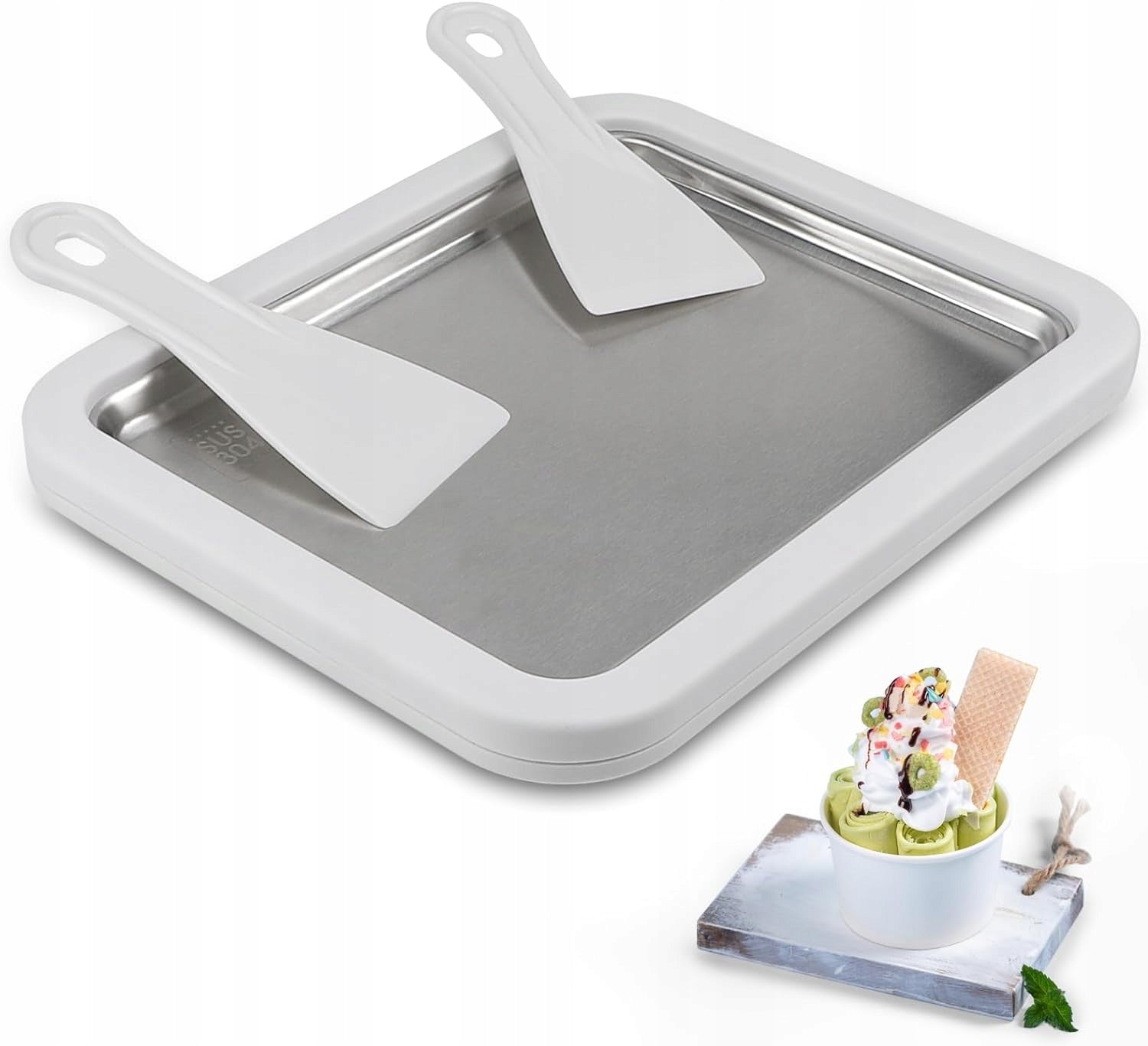 THAI ICE CREAM MACHINE TRAY HOMEMADE THAI ICE CREAM WHITE PINK