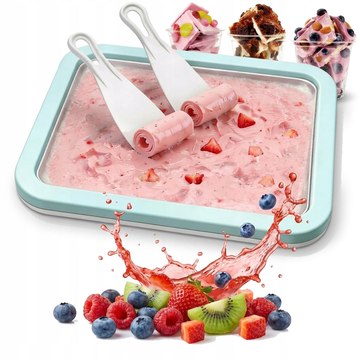 THAI ICE CREAM MAKER 26 x 21cm FREEZING TRAY 2 SPATULAS