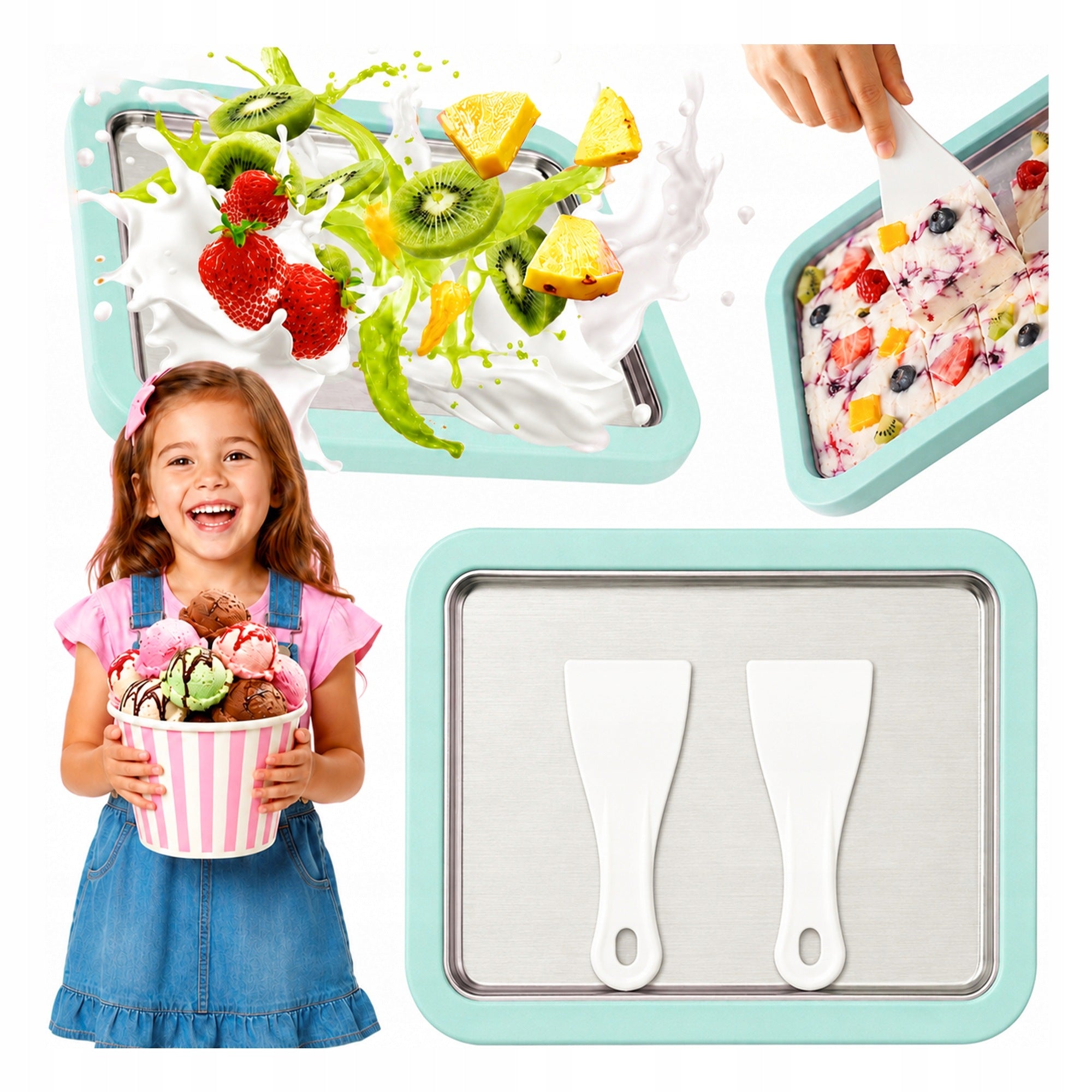 THAI ICE CREAM MAKER DESSERT TRAY GREEN 2 PCS SPATULAS