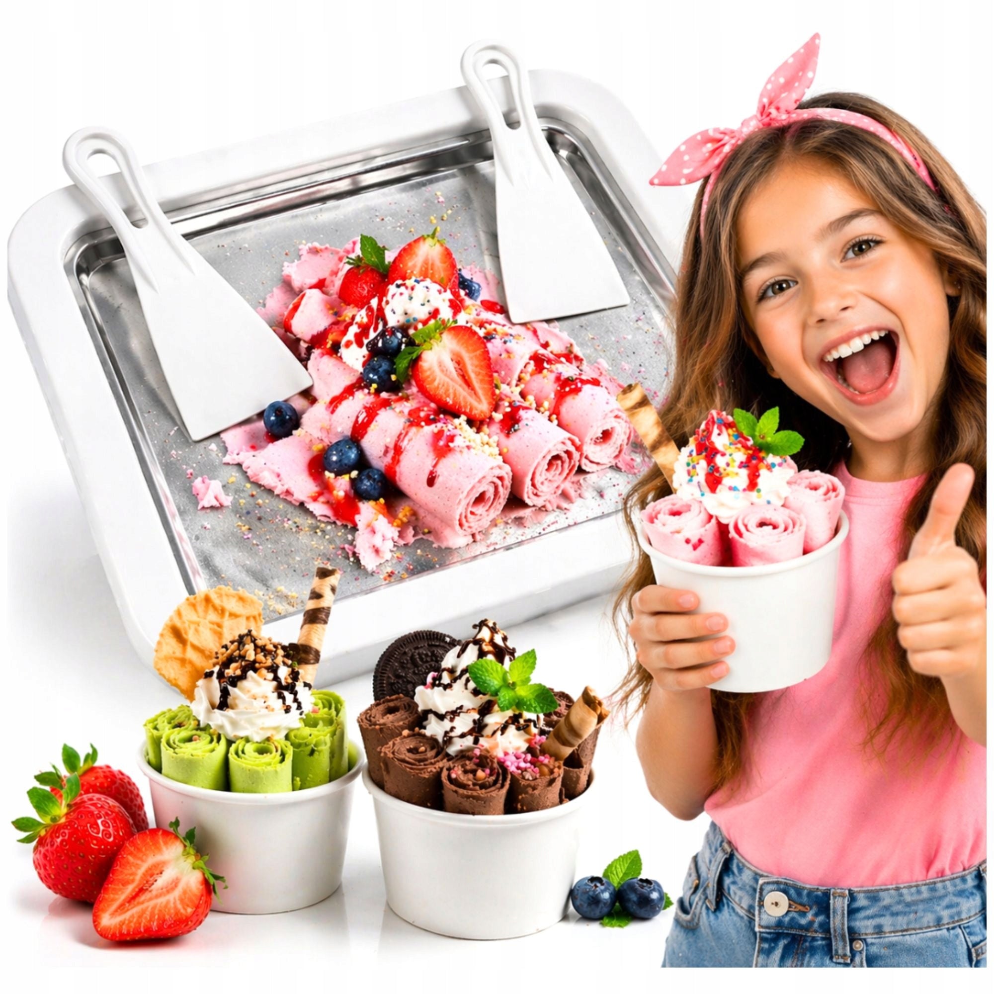 THAI ICE CREAM MAKER TRAY ROLLED ICE CREAM + DIY SPATULAS FOR GIFT