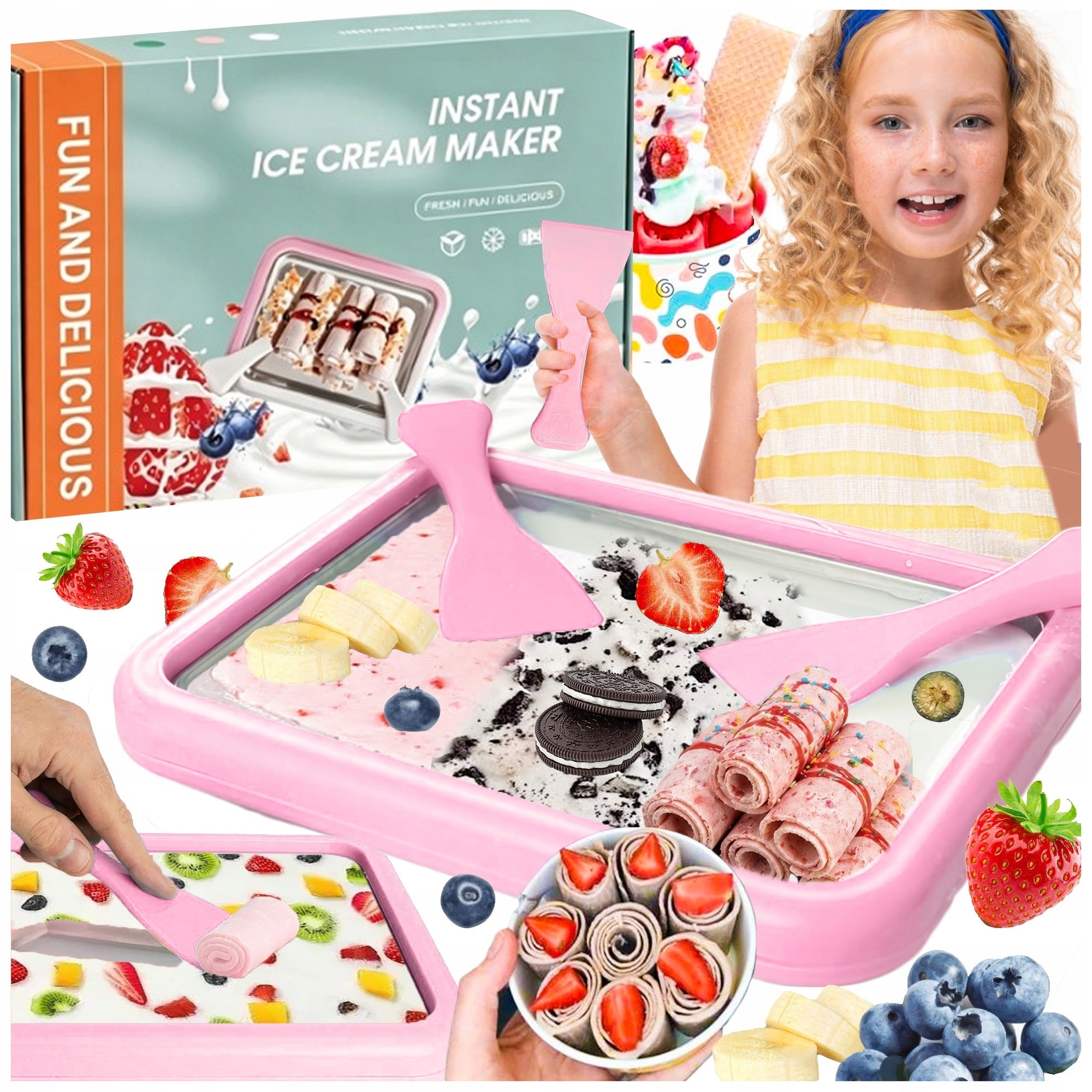 THAI ROLLED ICE CREAM MACHINE FREEZING PLATE WITH 2 SPATULAS PINK Manufacturer code KAM002