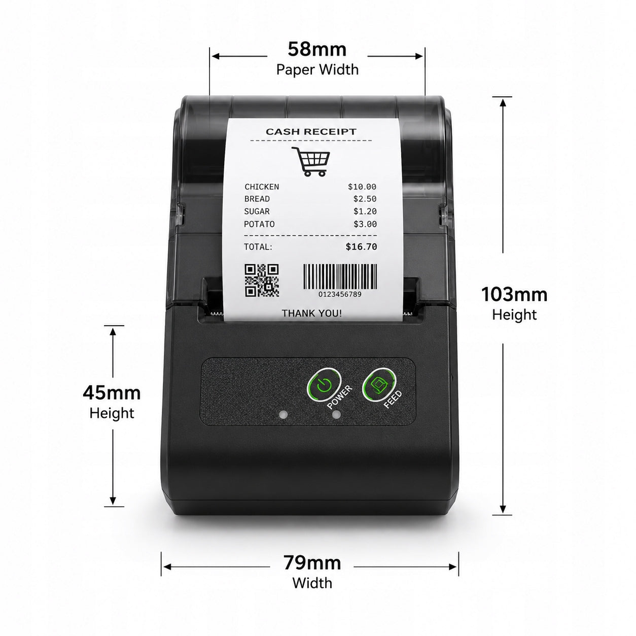 THERMAL BLUETOOTH 58MM WIRELESS RECEIPT PRINTER Manufacturer code 692554464