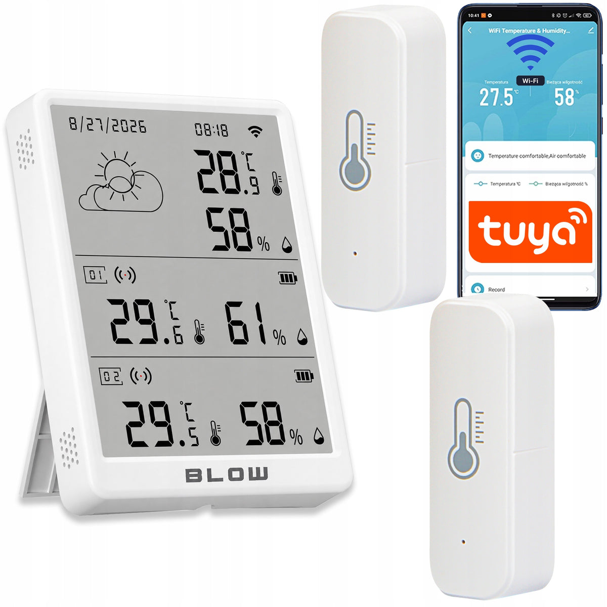 THERMOMETER WEATHER STATION METEO WIFI HYGROMETER WEATHER CLOCK + 2x SENSOR