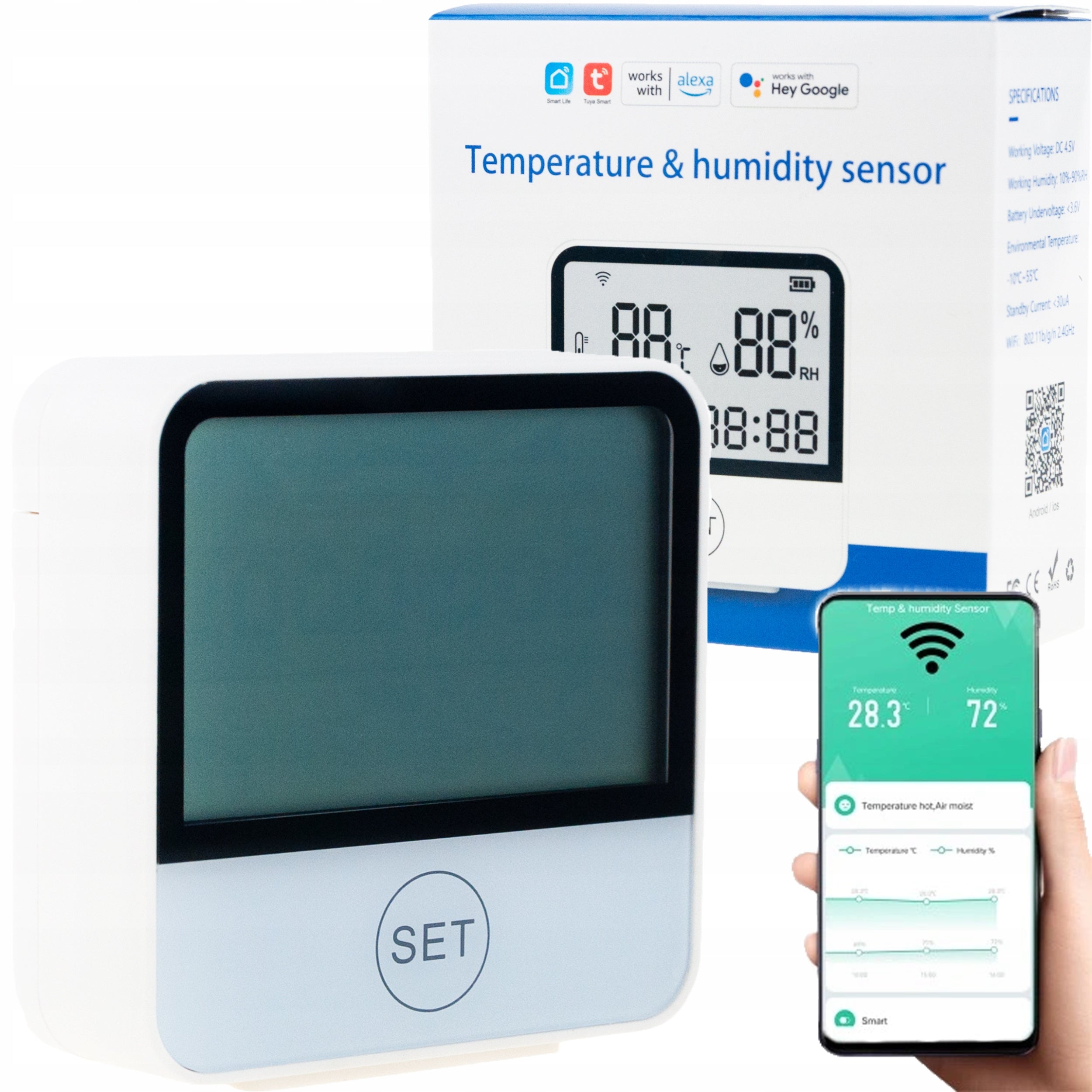 THERMOMETER WEATHER STATION WIRELESS HYGROMETER CLOCK WIFI TUYA