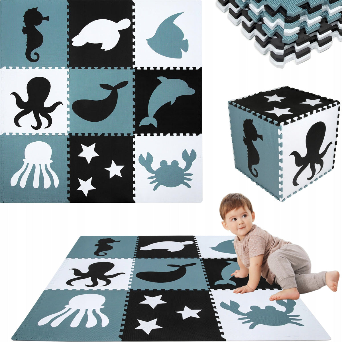 THICK FOAM PUZZLE XXL FLOOR FOAM MAT 180x180 SEA ANIMALS