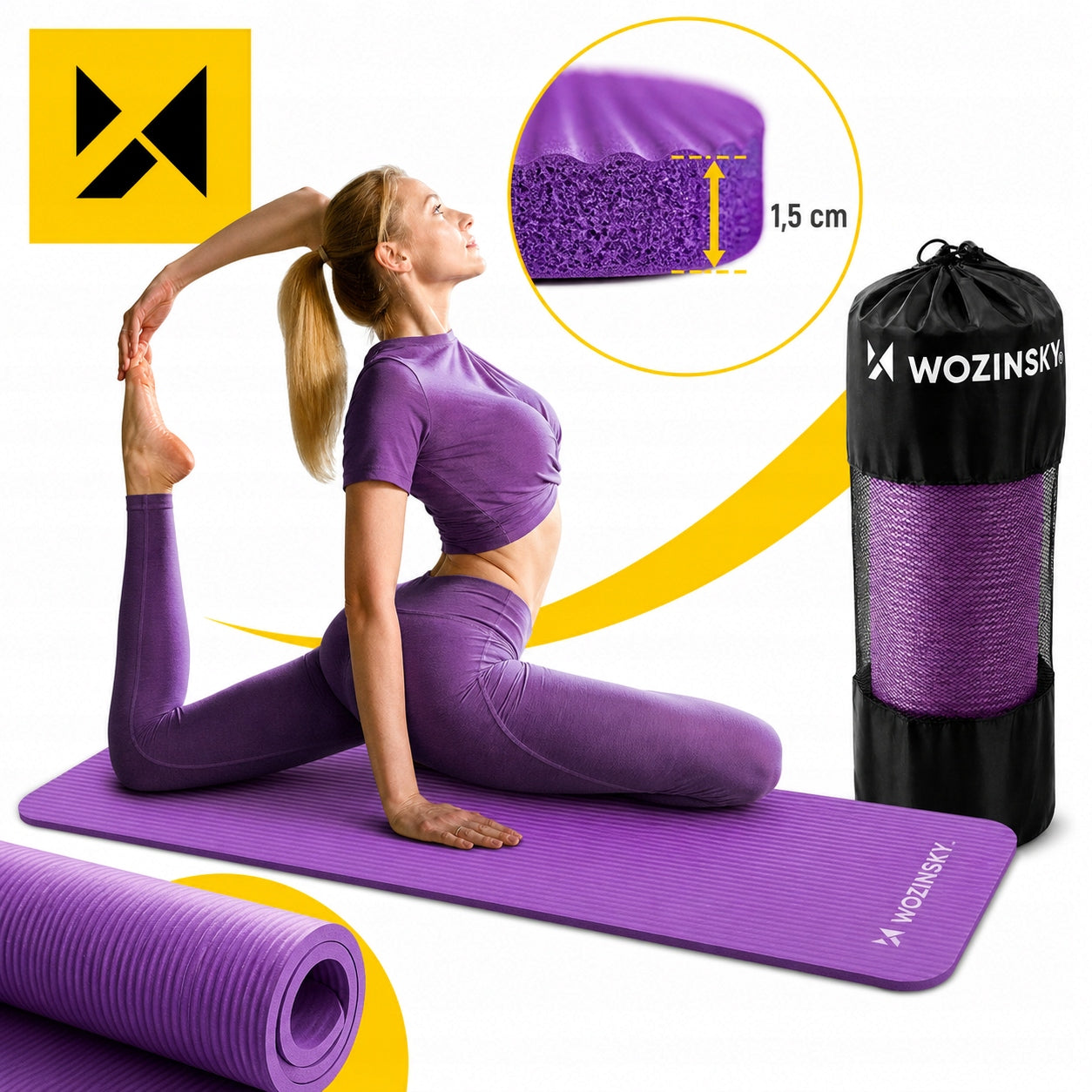 THICK MAT 1,5 CM FOR YOGA GYMNASTIC TRAINING EXERCISE MAT LARGE Manufacturer code Mata do ćwiczeń 183 x 61 cm fioletowa