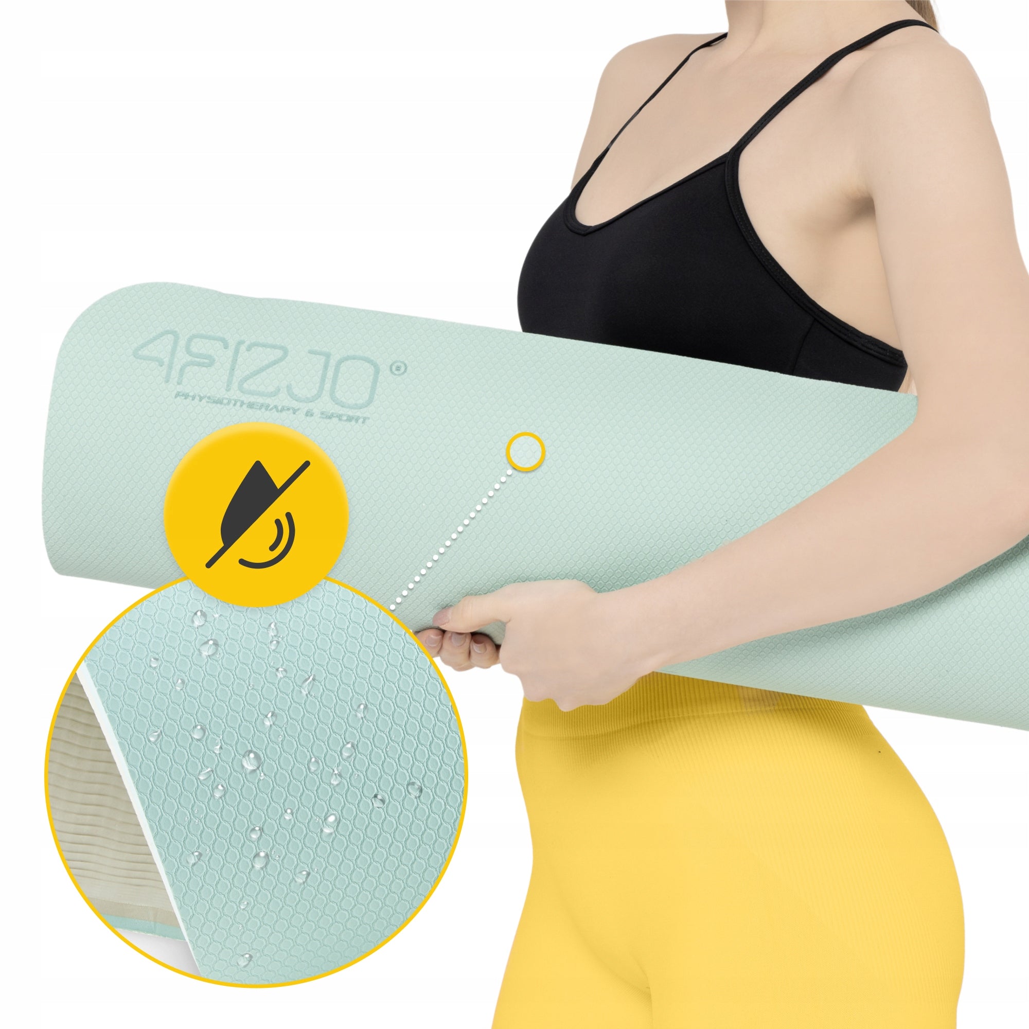 THICK PILATES NON-SLIP FITNESS EXERCISE MAT WITH TPE HANDLE 1CM Brand 4FIZJO