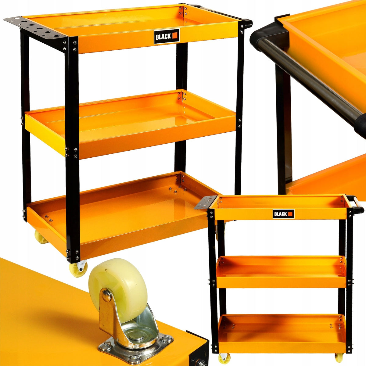 THREE-SHELF WORKSHOP TOOL TROLLEY 3 SHELVES BLACK 100KG