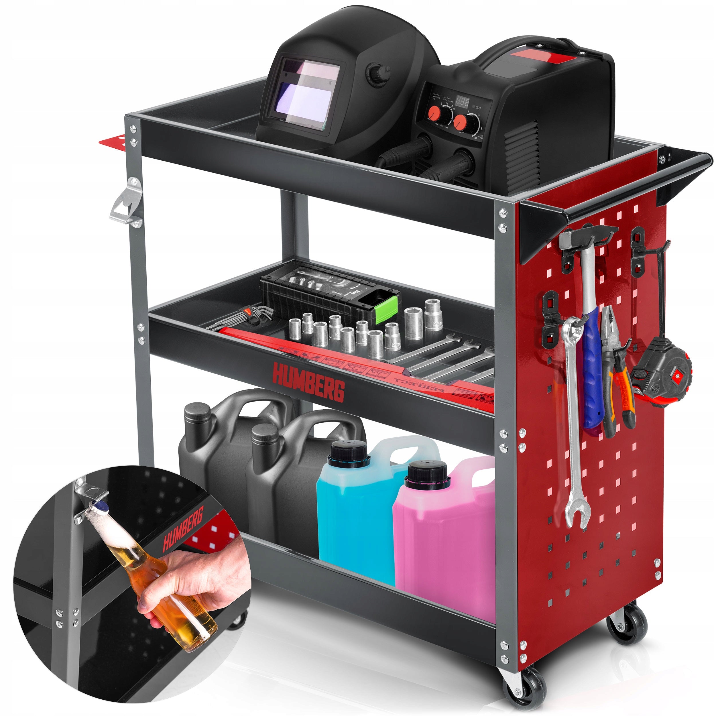 THREE-SHELF WORKSHOP TOOL TROLLEY WITH WALLS 3 LEVELS HUMBERG