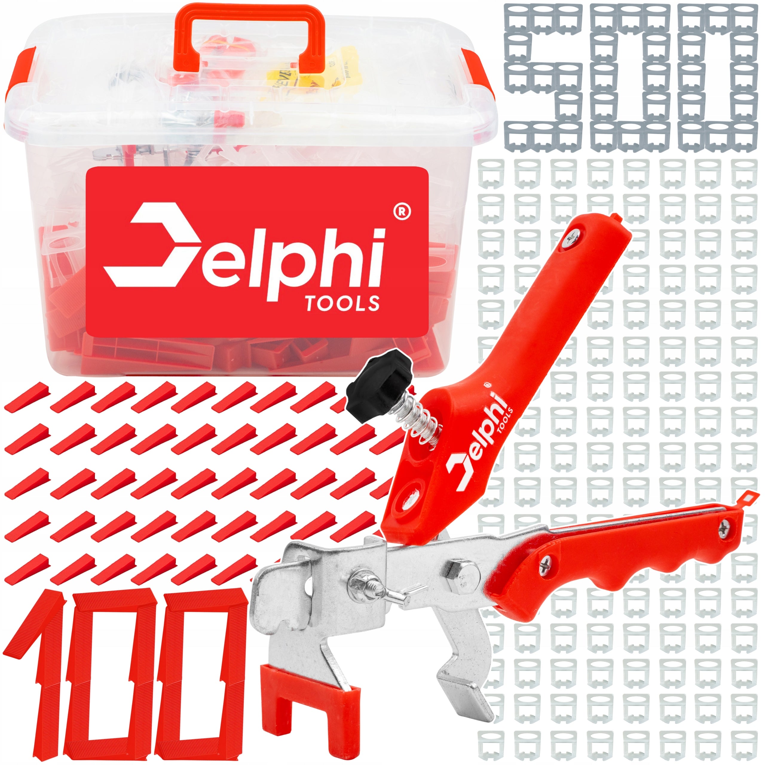TILE LEVELING SYSTEM SET 500x CLIPS 1,5mm 100x WEDGES PLIERS Packaging status original