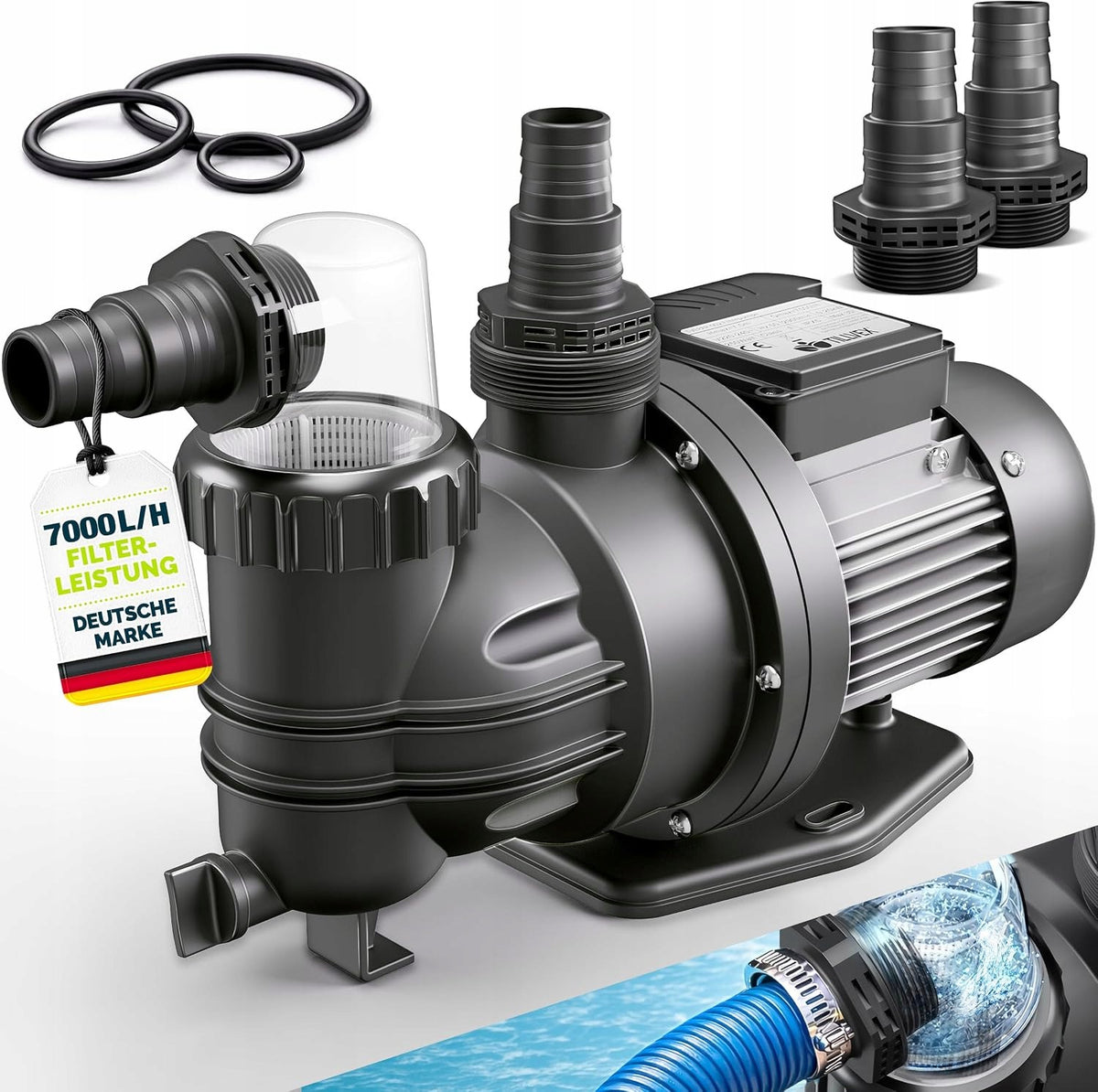 TILLVEX FILTER PUMP FOR SWIMMING POOL 7000L/H 250W WITH PREFILTER
