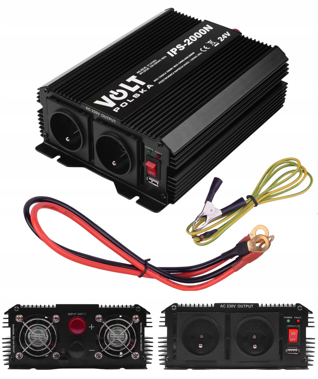 TIR CONVERTER 24V 230V 1000W/2000W SINE MODIFIED HEATER COMPUTER