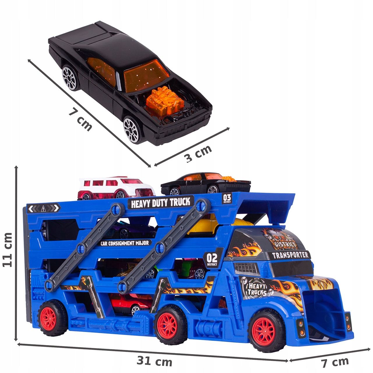 TIR TOW TRUCK WITH CAR LAUNCHER SET OF 8 CARS TRUCK TOY Brand MalPlay