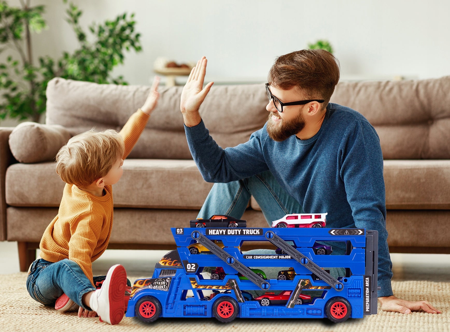 TIR TOW TRUCK WITH CAR LAUNCHER SET OF 8 CARS TRUCK TOY Manufacturer code Malis-109208