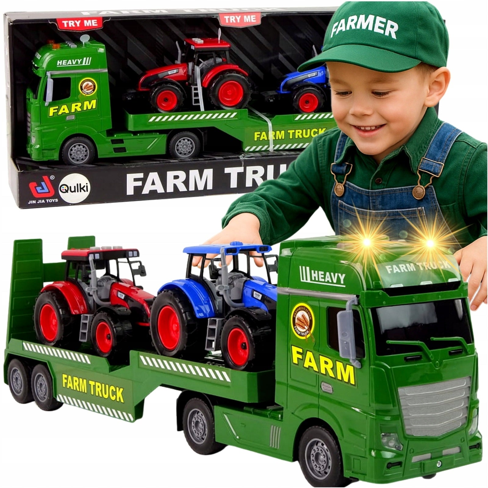 TIR truck with semi-trailer tractor 2x agricultural tractor light farmer set