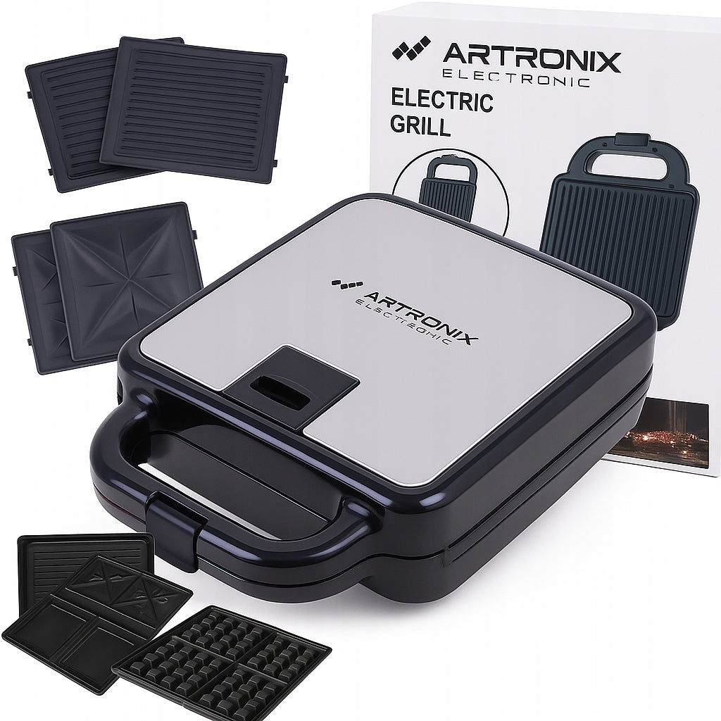 TOASTER 3in1 WAFFLE IRON TOASTER GRILL ARTRONIX 1400W INTERCHANGEABLE TILES Packaging status original