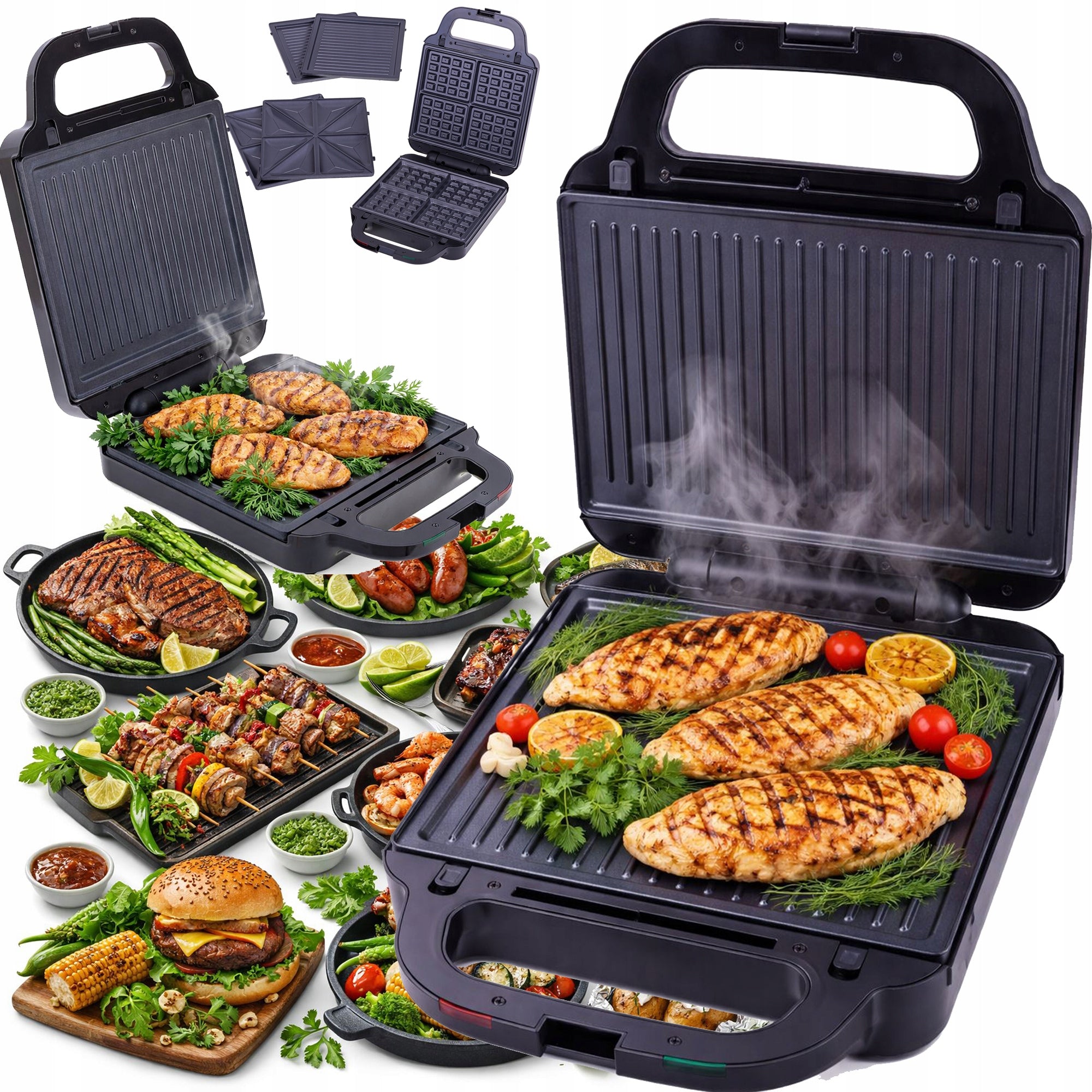 TOASTER 3in1 WAFFLE IRON TOASTER GRILL ARTRONIX 1400W INTERCHANGEABLE TILES