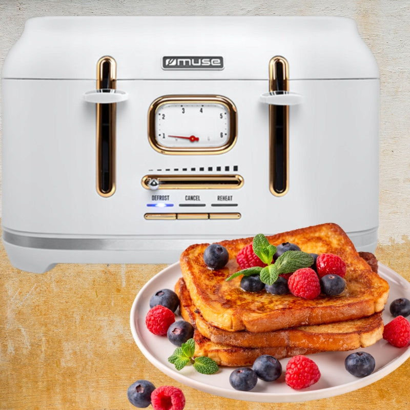 TOASTER 4 TOAST RETRO 1800W FOR 4 TOAST WHITE/GOLD MUSE MS-131W Brand Muse