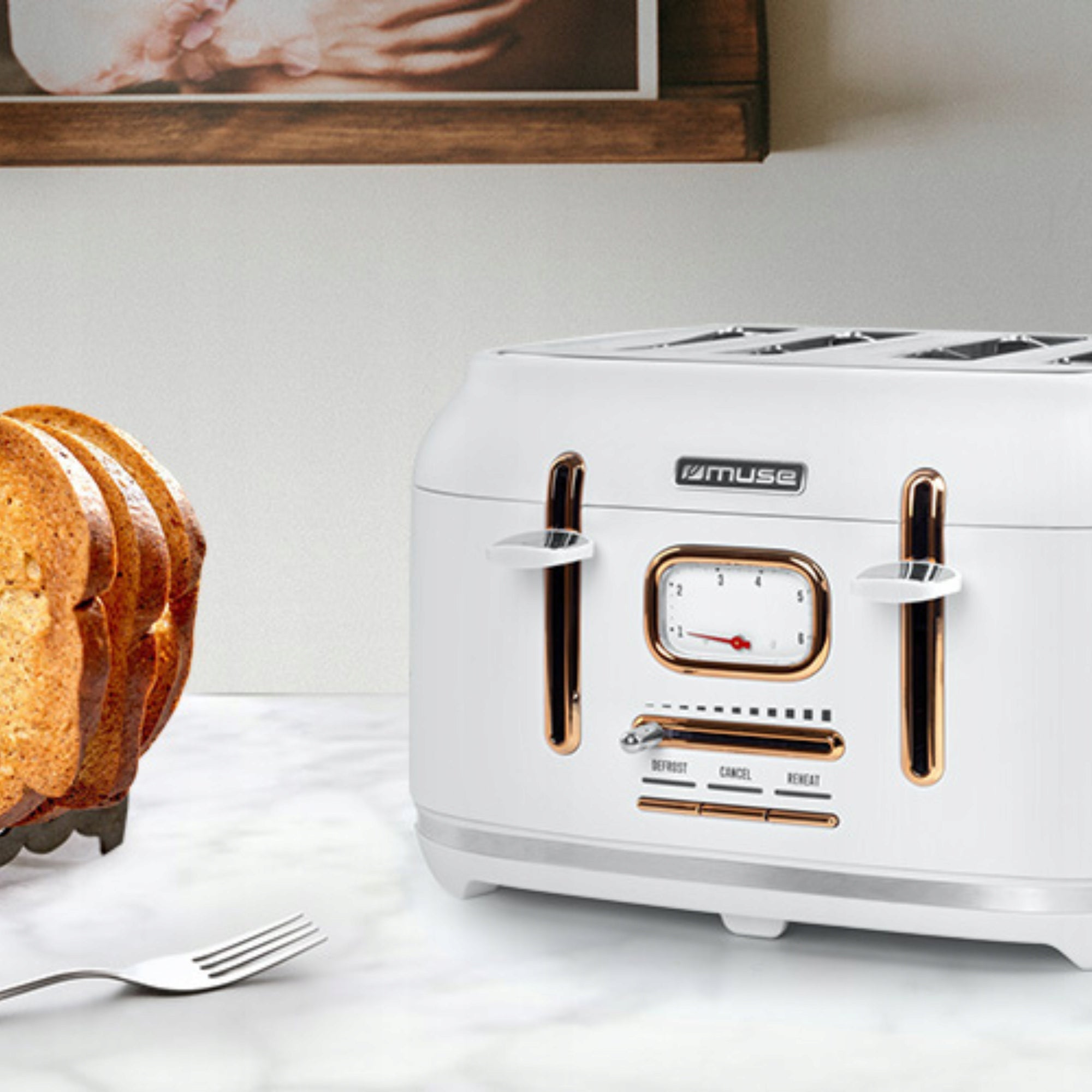 TOASTER 4 TOAST RETRO 1800W FOR 4 TOAST WHITE/GOLD MUSE MS-131W Power rating 1800 W
