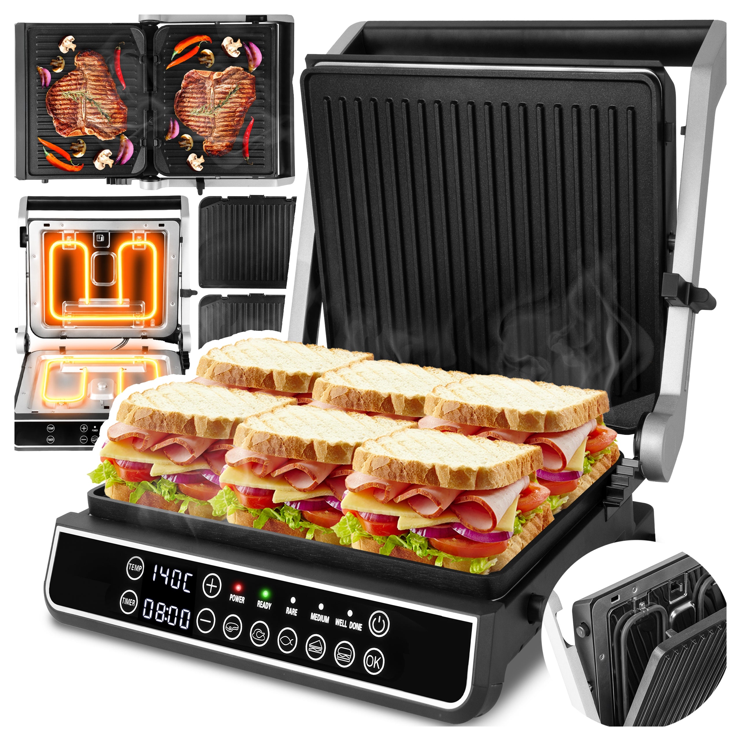 TOASTER ELECTRIC GRILL SANDWICH TOASTER FOLDING 2500W DISPLAY