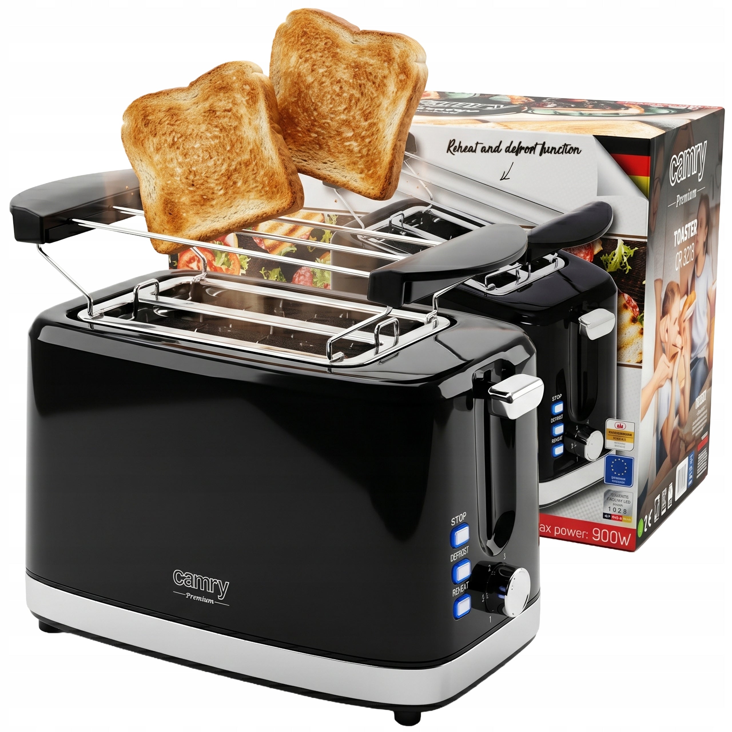 TOASTER FOR 2 SLICES OF TOAST ELECTRIC BLACK 900W BUN GRATE