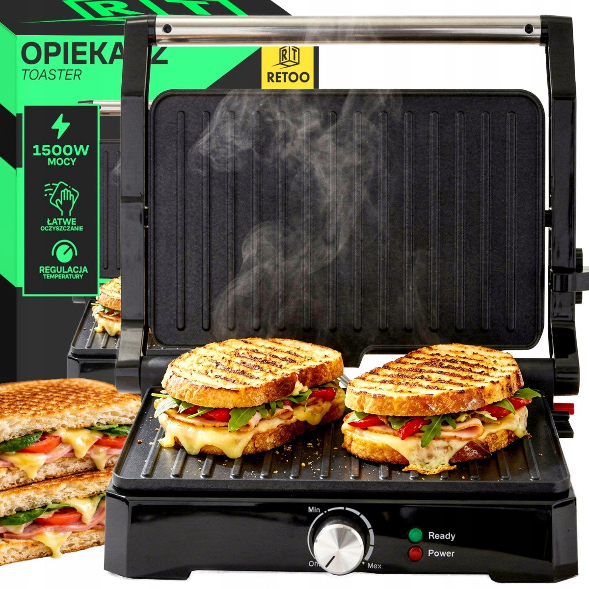 TOASTER GRILL FOR SANDWICHES PANINI TOASTER FOLDING ELECTRIC LARGE 1500W Power rating 1500 W