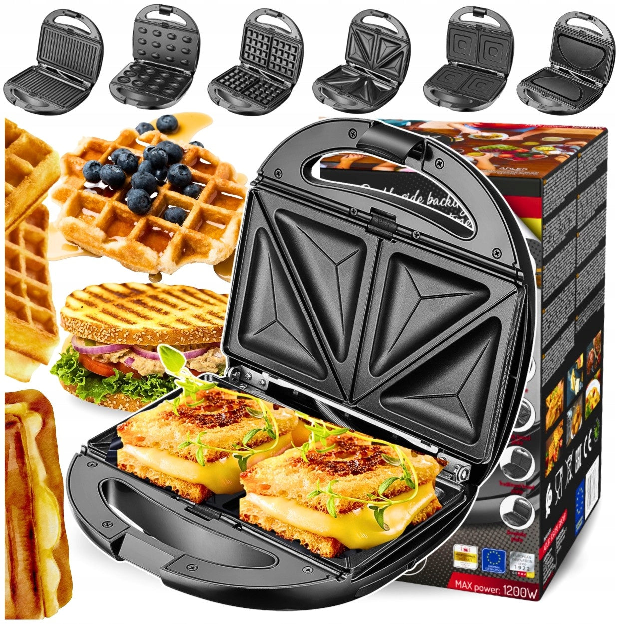 TOASTER GRILL WAFFLE IRON 3IN1 FOR TOAST SANDWICHES ELECTRIC TOASTER 1200W