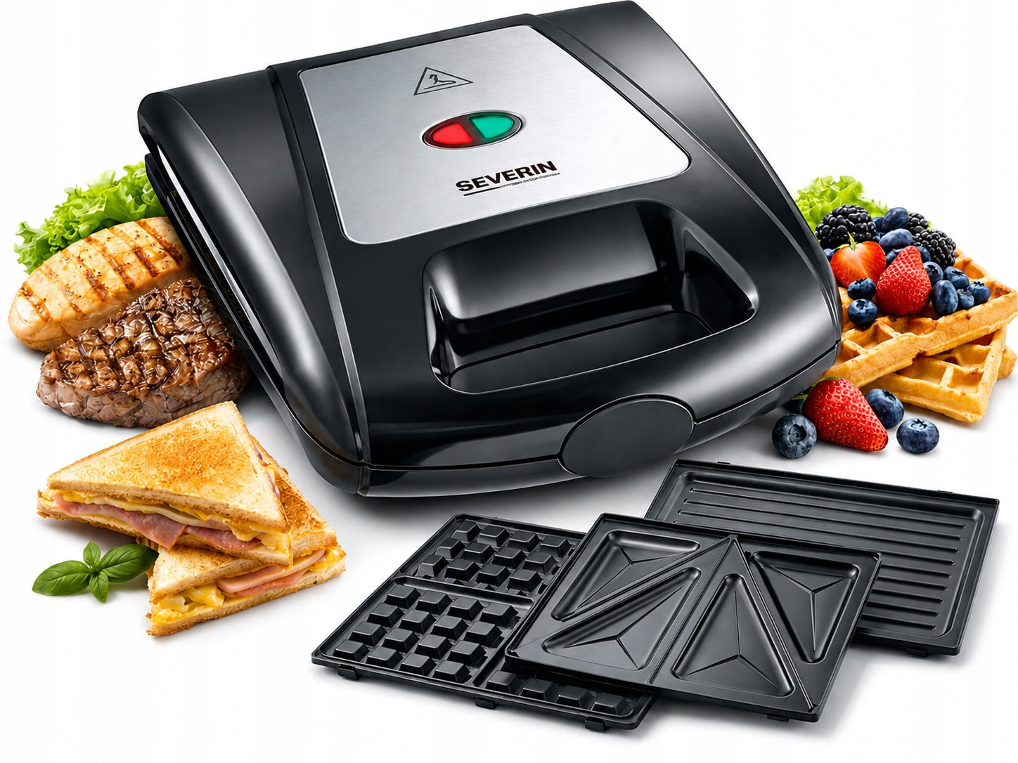 TOASTER GRILL WAFFLE IRON 3IN1 REPLACEABLE PLATES 1000W SEVERIN SA2968