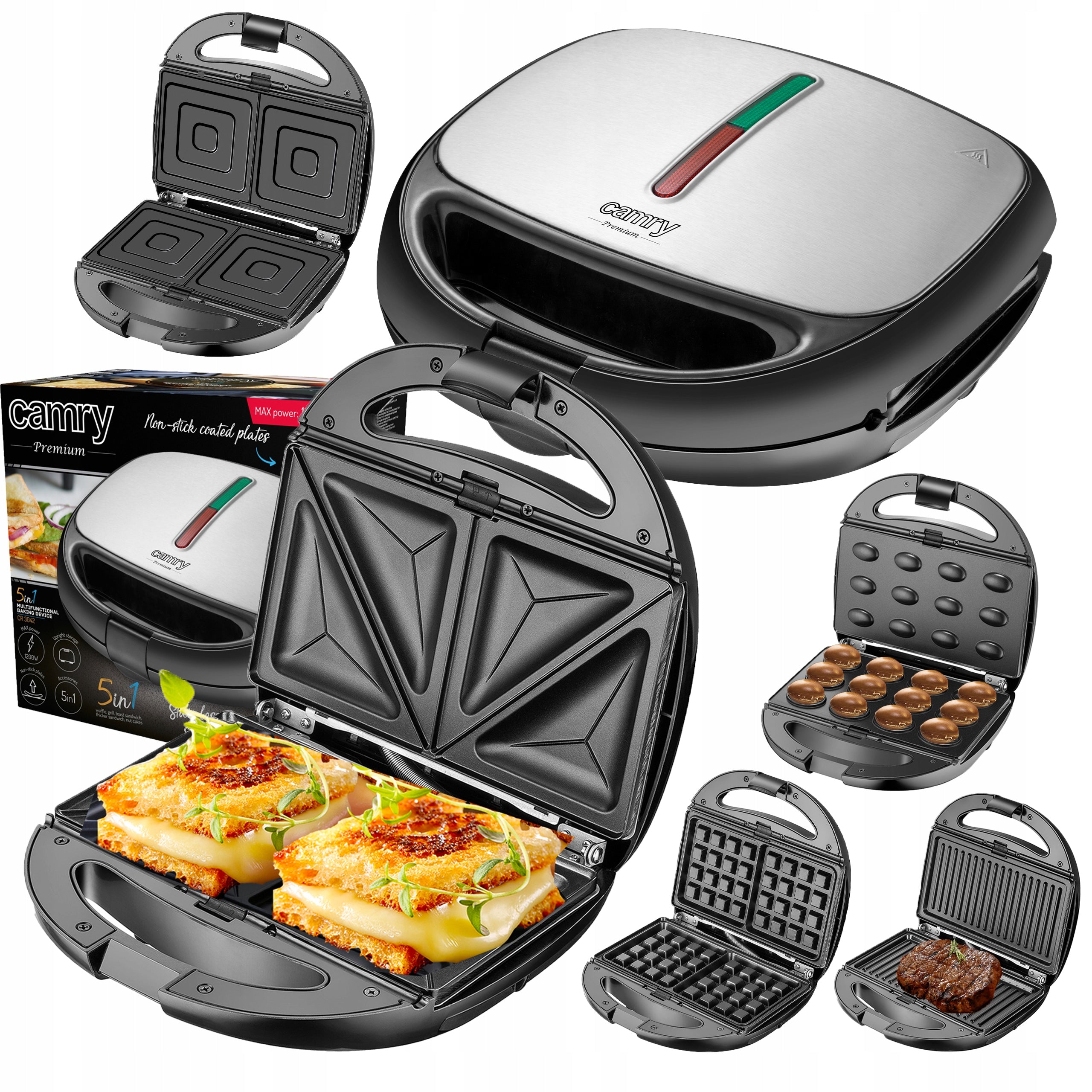 TOASTER PANINNI WAFFLE MAKER FOR SANDWICHES TORTILLA TOAST 5IN1 TOASTER 1200W