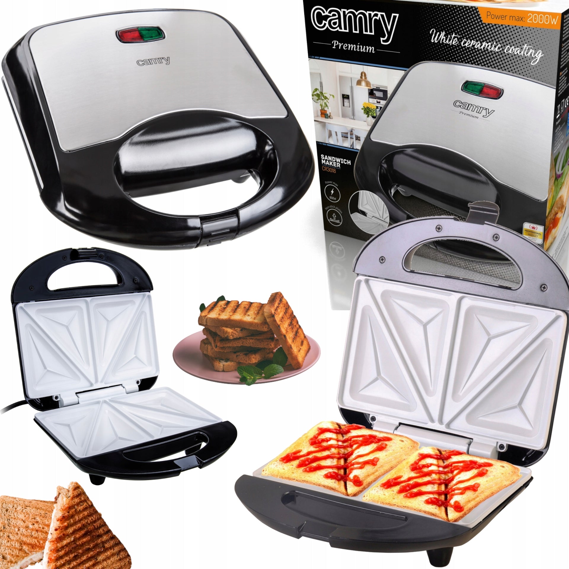 TOASTER SANDWICH QUICK CROUTONS CERAMIC NON-STICK COATING Power rating 850 W