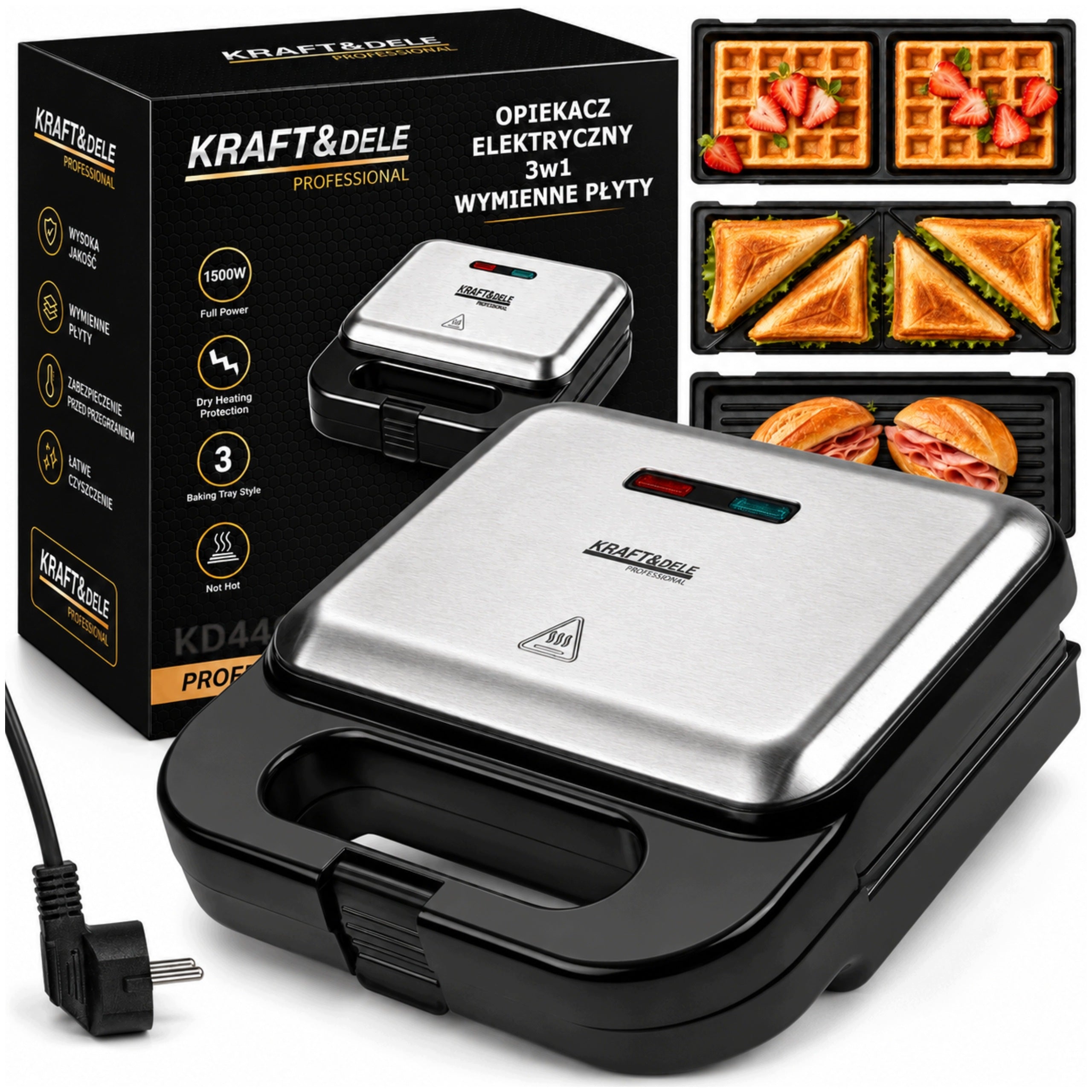 TOASTER WAFFLE MAKER GRILL 3IN1 SANDWICH TOASTER SANDWICH TOAST 1500W STRONG