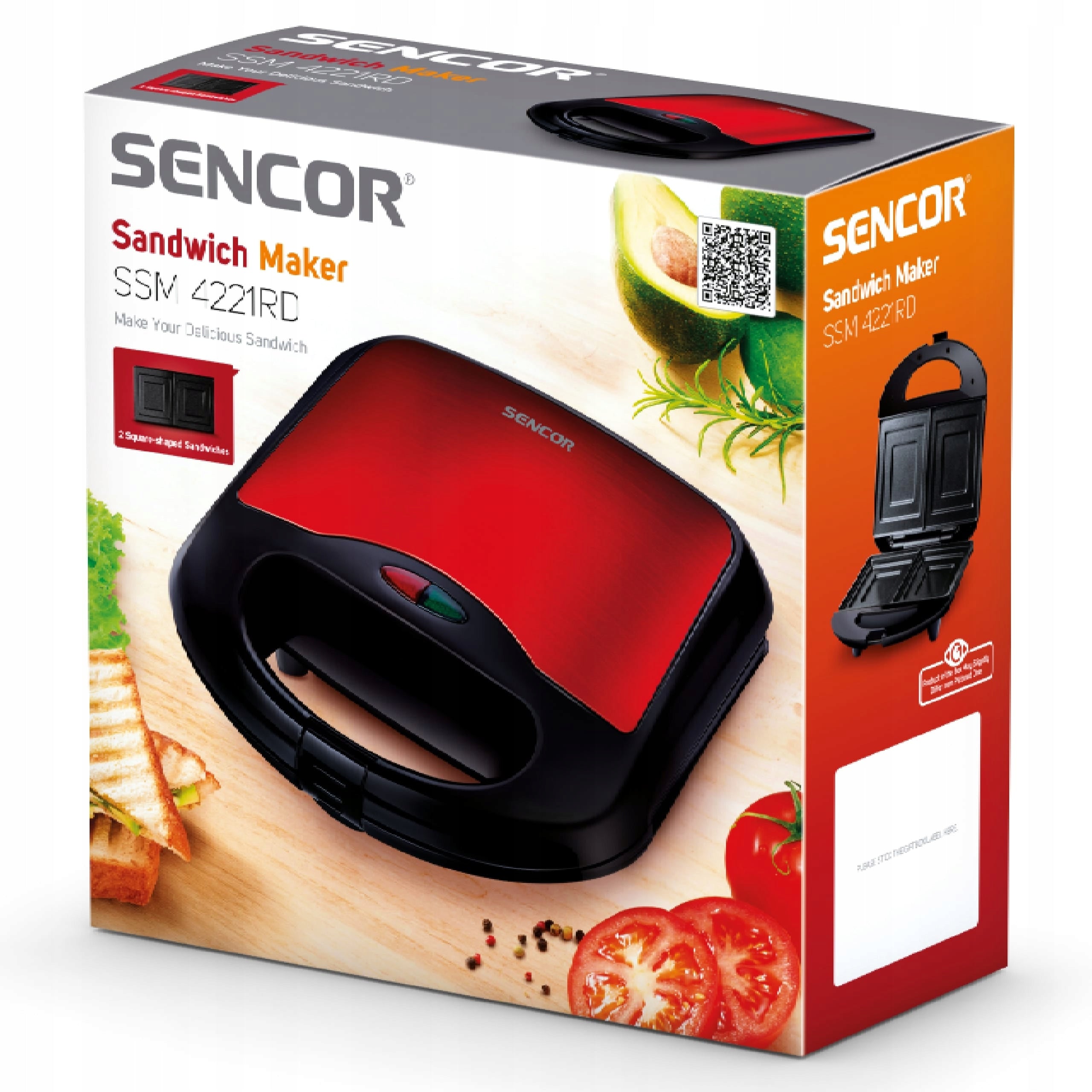 TOASTER sandwich toaster 700W red SQUARE TOAST Sencor SSM 4221RD Packaging status original