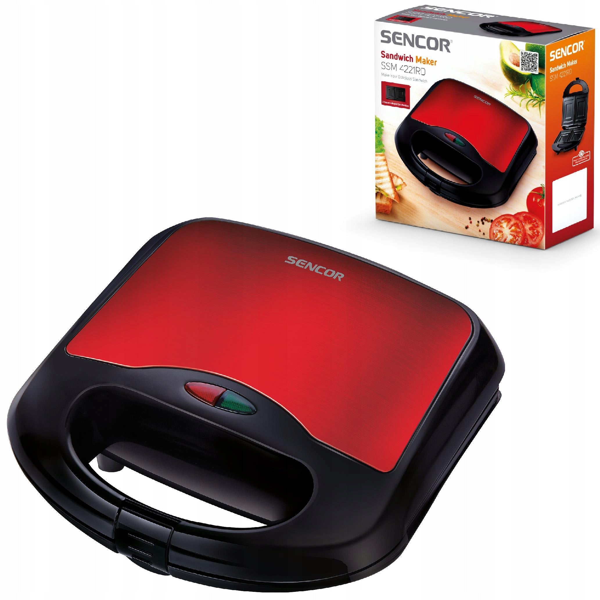 TOASTER sandwich toaster 700W red SQUARE TOAST Sencor SSM 4221RD Power rating 700 W