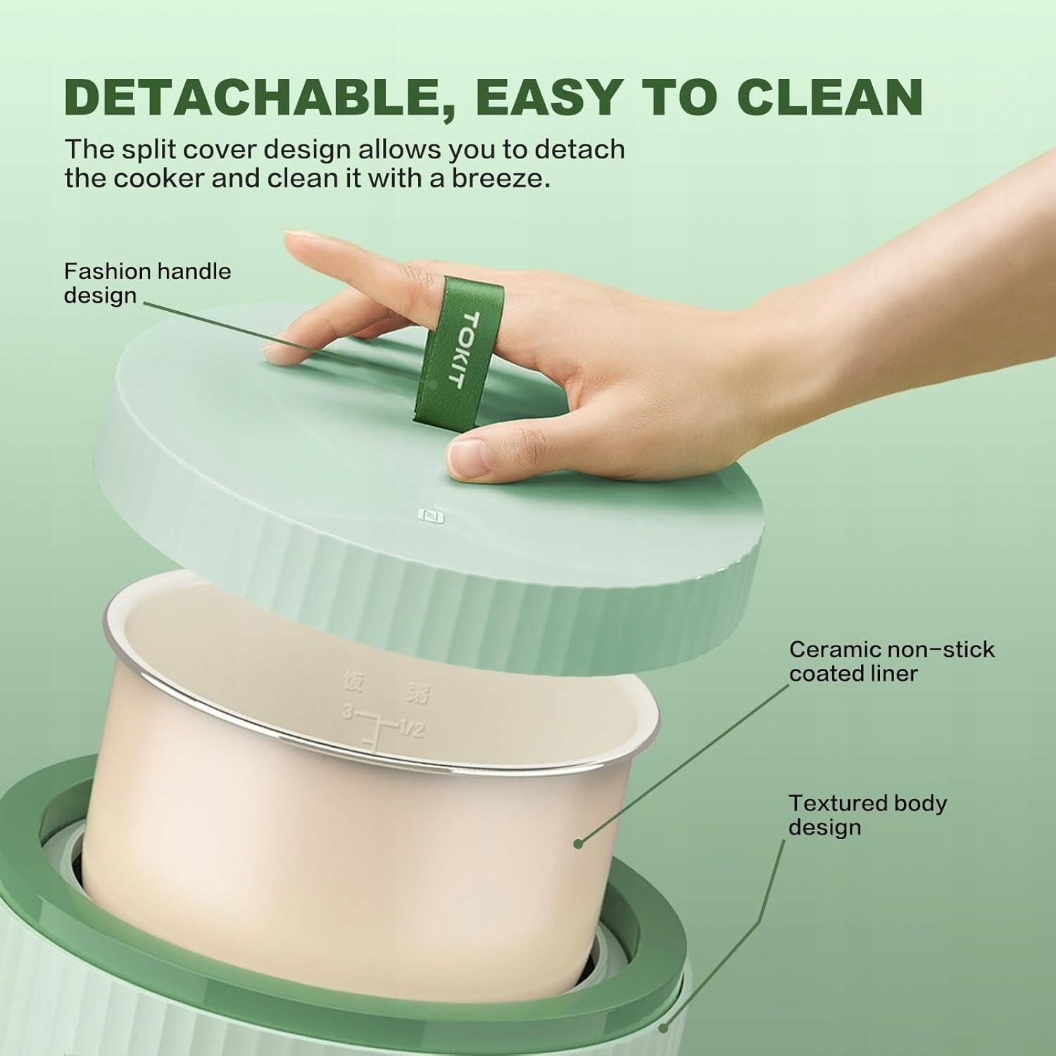 TOKIT PRO MULTIFUNCTION RICE COOKER 1,5L GREEN CERAMIC 400W Manufacturer code TFB014