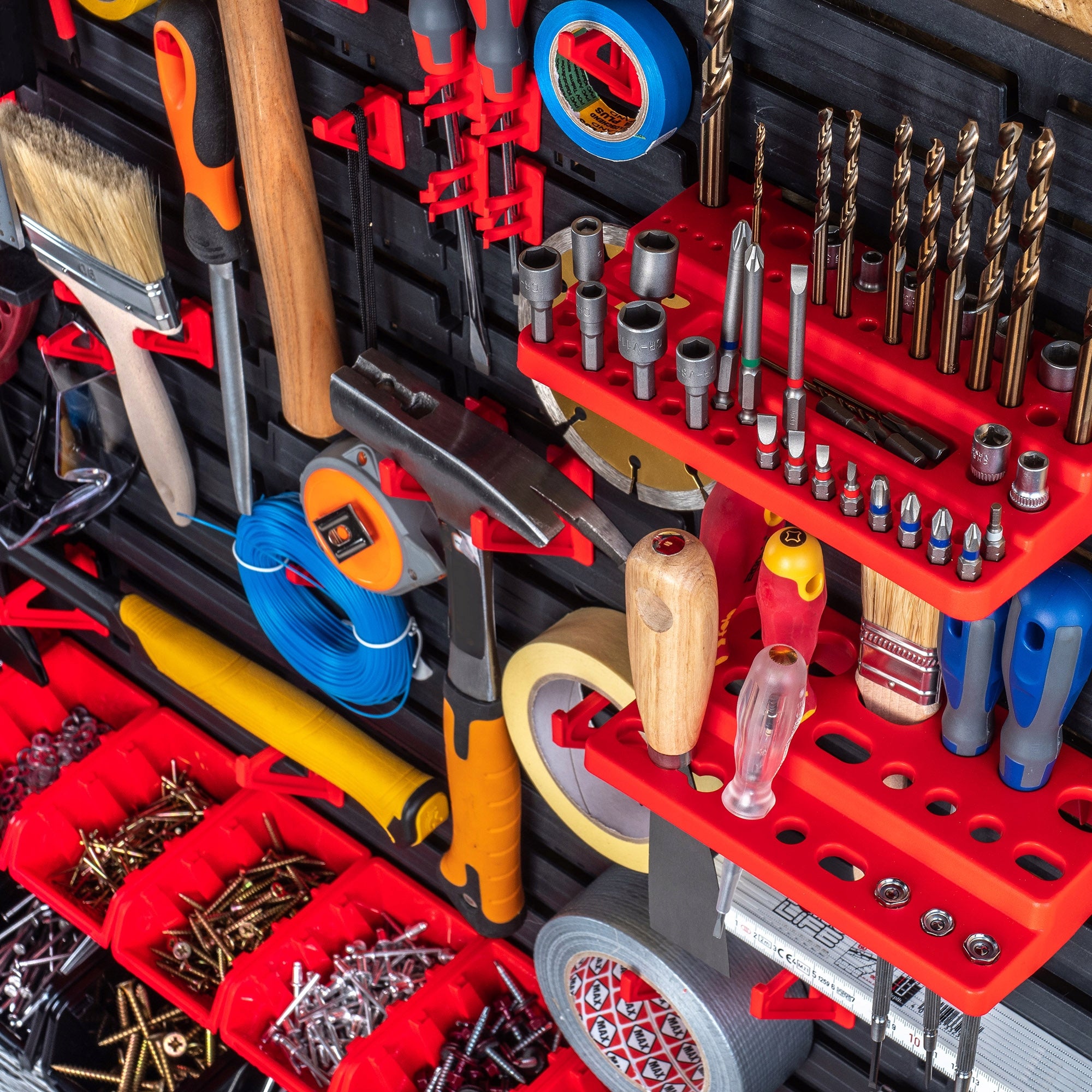TOOL BOARD WORKSHOP WALL 156x78cm 95EL HANDLES LITTER BOXES GARAGE Color red