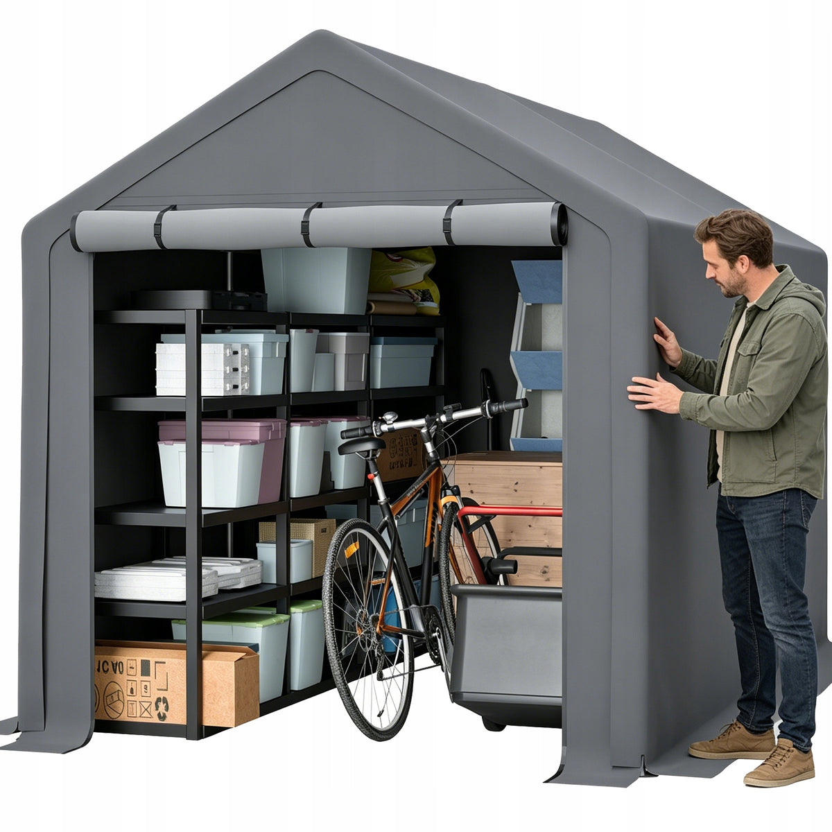 TOOL HOUSE WITH ROOF WATERPROOF WITH DOOR GARDEN HOUSE FOR BICYCLES