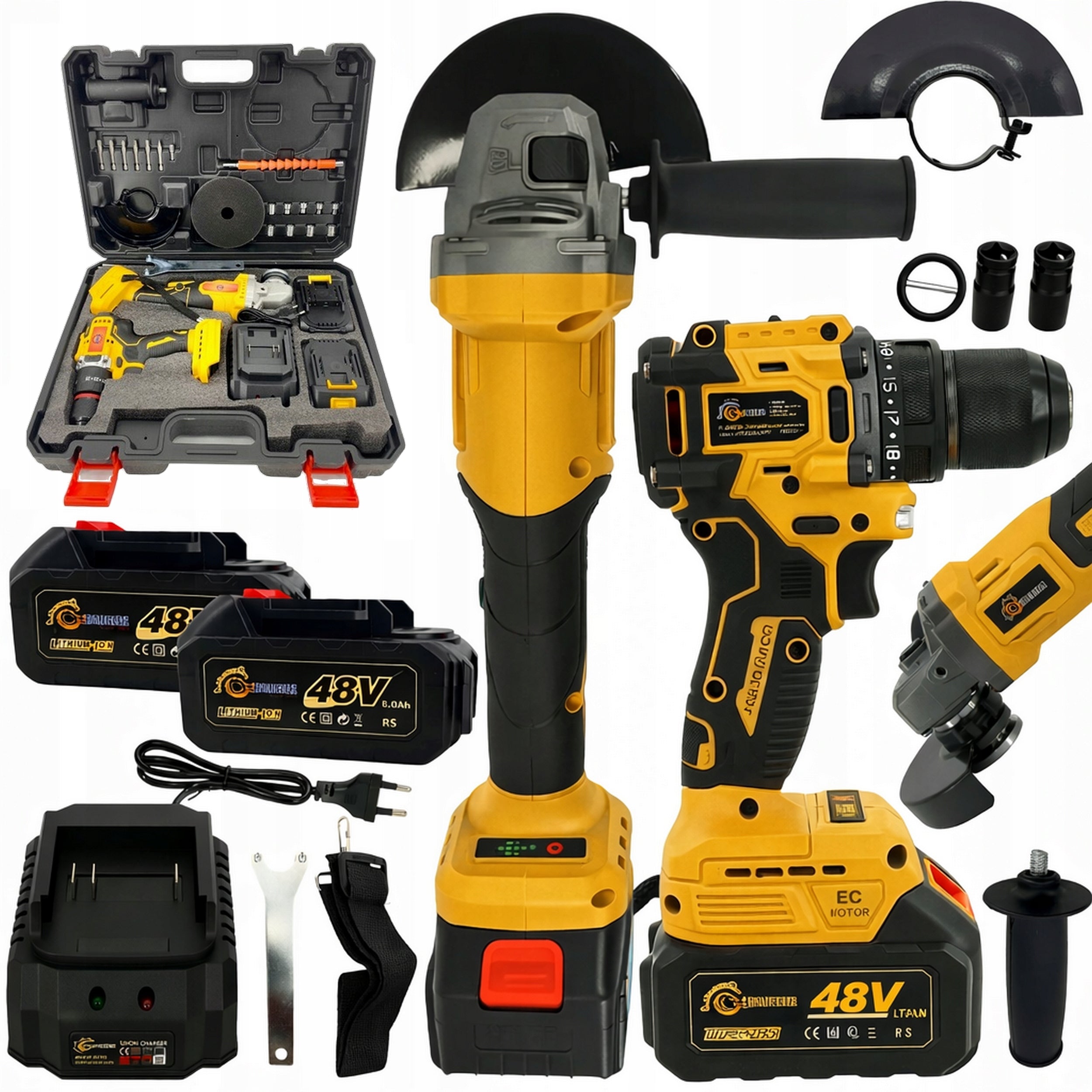 TOOL SET GRINDER 125MM + SCREWDRIVER WITH IMPACT - 2 BATTERIES CHARGER