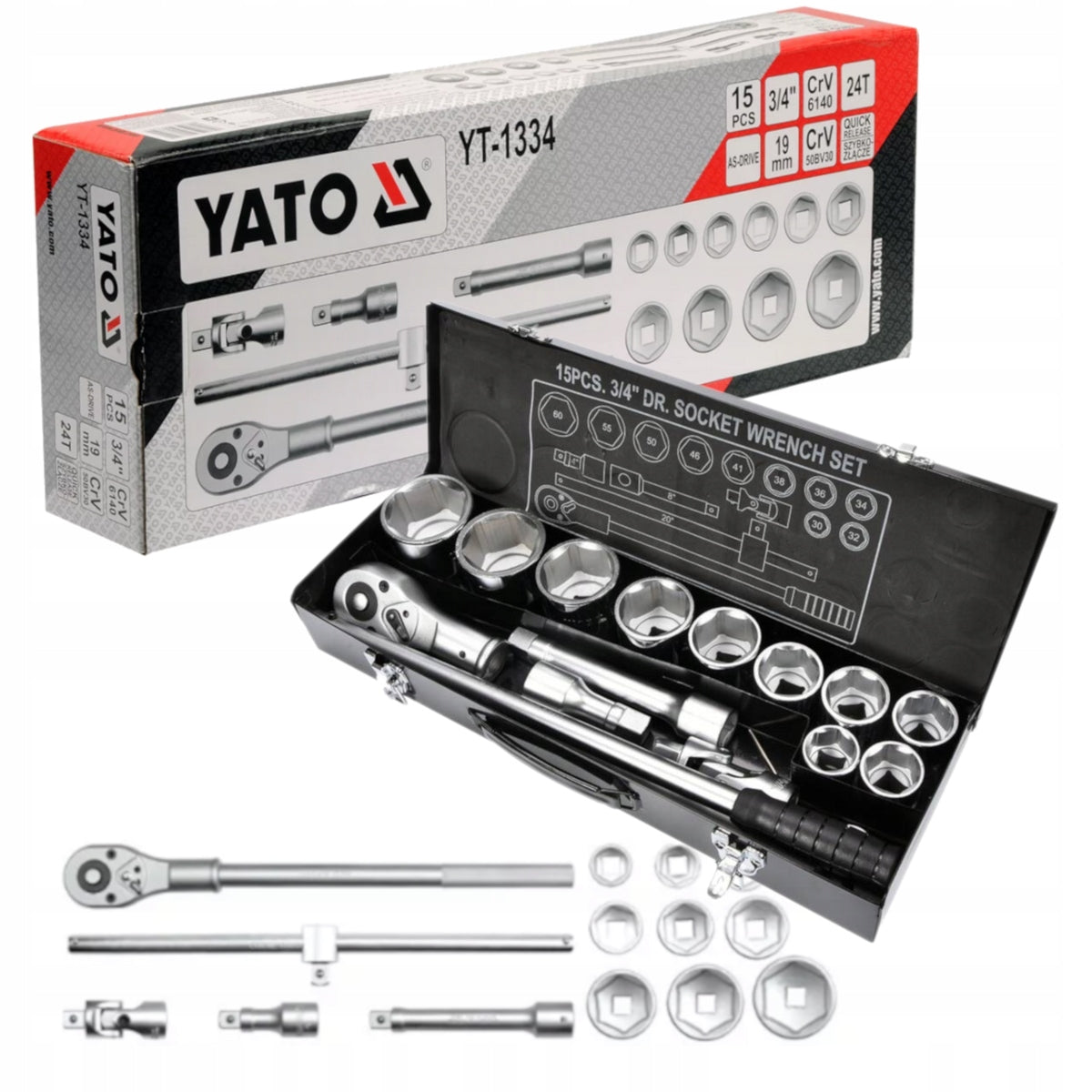TOOL SET OF SOCKET WRENCHES 3/4 15 ELEMENTS YATO YT-1334