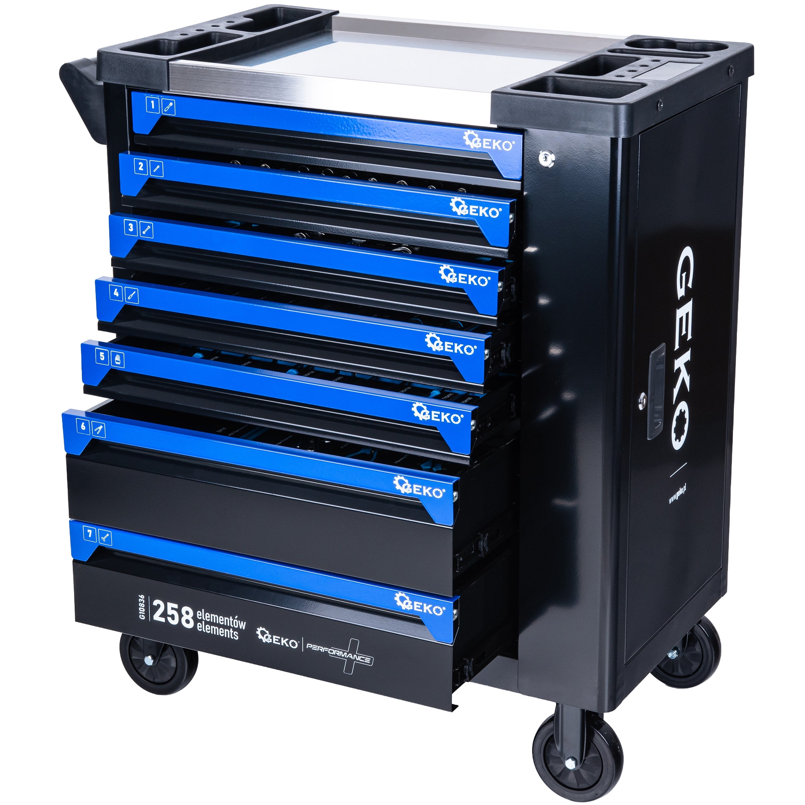 TOOL TROLLEY CABINET WITH EQUIPMENT HANDY 258 EL. STEEL 7 DRAWERS Manufacturer code G10836